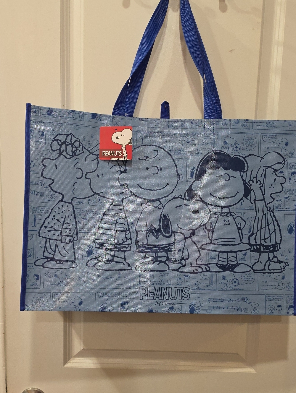 Peanuts Snoopy & The Gang Newspaper Skits Shopper Tote Bag- Blue - Picture 7 of 9
